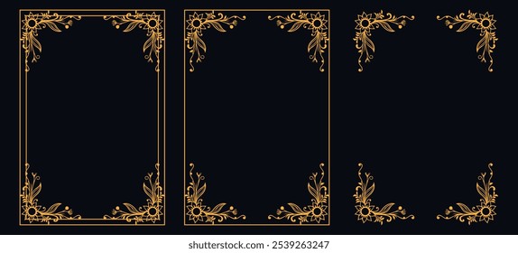 Set of Decorative vintage borders and frames, floral ornament, vector design, Gold floral ornament, Wedding and restaurant menu, photo frame floral for picture, Floral elements for design