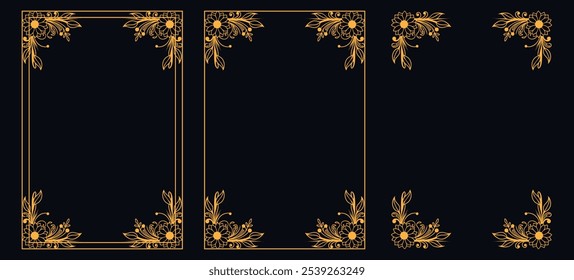 Set of Decorative vintage borders and frames, floral ornament, vector design, Gold floral ornament, Wedding and restaurant menu, photo frame floral for picture, Floral elements for design