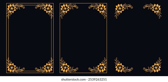 Set of Decorative vintage borders and frames, floral ornament, vector design, Gold floral ornament, Wedding and restaurant menu, photo frame floral for picture, Floral elements for design