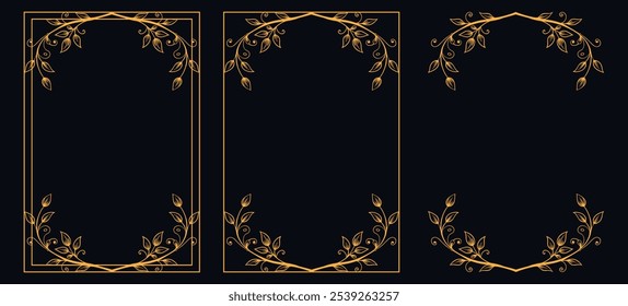 Set of Decorative vintage borders and frames, floral ornament, vector design, Gold floral ornament, Wedding and restaurant menu, photo frame floral for picture, Floral elements for design