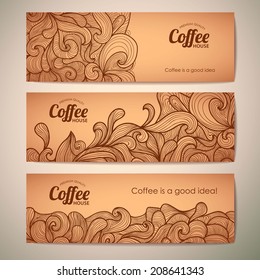 Set of decorative vintage coffee banners