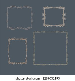 Set of decorative vintage colored frames. Hand-drawn vector illustration.