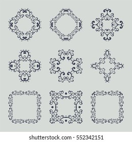 Set of decorative vintage elements. For business card, monogram, poster, logo, postcards, design. Vector illustration