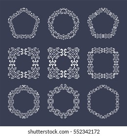 Set of decorative vintage elements. For business card, monogram, poster, logo, postcards, design. Vector illustration