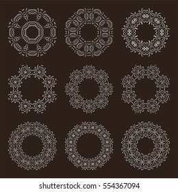 Set of decorative vintage elements. For business card, monogram, poster, logo, postcards, design, pattern. Vector illustration