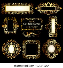 Set of decorative vintage floral golden patterns