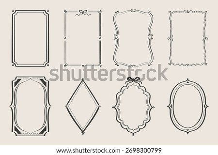 Set of decorative vintage frame templates with intricate ornamental corners and ribbon. Collection of hand-drawn ornamental frames. Great for minimalist invitations, certificates, decorative border