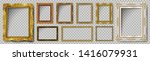 Set of Decorative vintage frames and borders set,Gold photo frame with corner Thailand line floral for picture, Vector design decoration pattern style. border design is pattern Thai art style