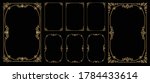 Set of Decorative vintage frames and borders on Black bacground, Gold photo frame with corner Thailand line floral for picture, Vector design decoration pattern style, Frame photo, Gold frames