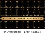 Set of Decorative vintage frames and borders on Black bacground, Gold photo frame with corner Thailand line floral for picture, Vector design decoration pattern style, Gold frames style.