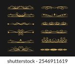 Set of decorative vintage frames and borders. Vintage frames and scrollwork elements are decorated with gold. Classic curls, strokes in the vector.	