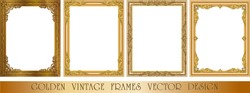 Set Of Decorative Vintage Frames And Borders Set,Gold Photo Frame With Corner Thailand Line Floral For Picture, Vector Design Decoration Pattern Style. Border Design Is Pattern Thai Style