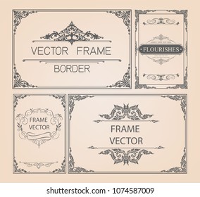 Set of Decorative vintage frames and borders set, Thailand line floral for picture, Vector design decoration pattern style. border design is pattern Thai art style