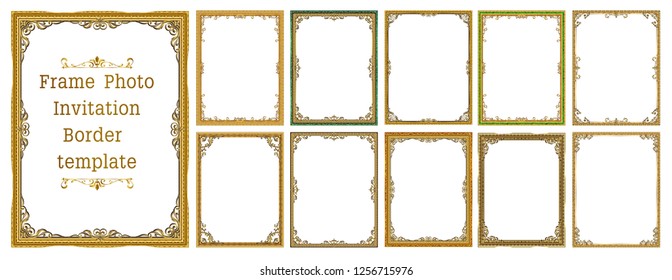 Set of Decorative vintage frames and borders set,Gold photo frame with corner Thailand line floral for picture, Vector design decoration pattern style. border design is pattern Thai art style