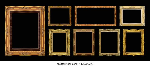 Set of Decorative vintage frames and borders set,Gold photo frame with corner Thailand line floral for picture, Vector design decoration pattern style. border design is pattern Thai art style