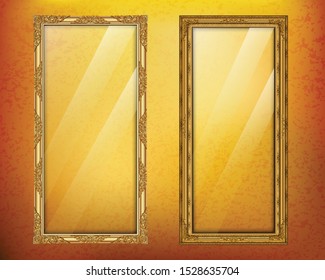 Set of Decorative vintage frames and borders set,Gold photo frame with corner Thailand line floral for picture, Vector design decoration pattern style.