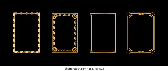 Set of decorative vintage frames and borders set, gold photo frame with Thailand floral corner line for picture. Decorative gold frames and borders standard rectangular proportions
