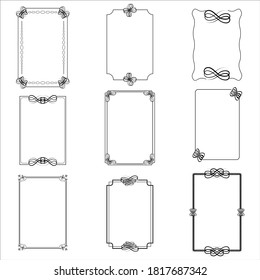 Set of decorative vintage frames and borders, standard  proportions 
Book page and menu frames, invitation card borders