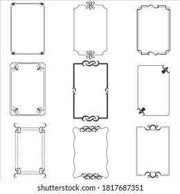 Set of decorative vintage frames and borders, standard  proportions 
Book page and menu frames, invitation card borders