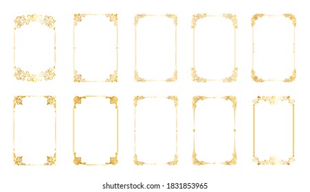 Set of Decorative vintage frames and borders set,Gold photo frame. Retro ornamental frame, vintage rectangle ornaments and ornate border.