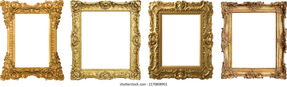 Set of decorative vintage frames and borders, golden photo frame, floral for image, decoration vector design style. border design