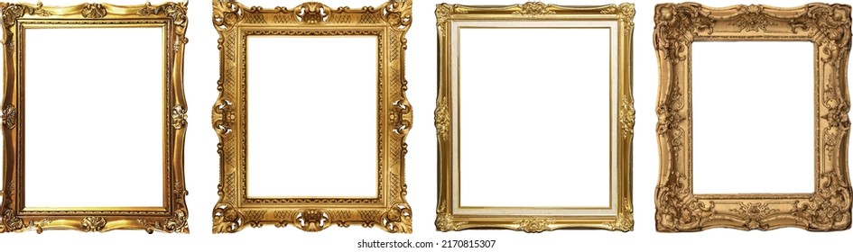 Set of Decorative vintage frames and borders set,Gold photo frame with corner Thailand line floral for picture, Vector design decoration pattern style. border design is pattern Thai art style
