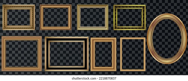 Set of Decorative vintage frames and borders set,Gold photo frame, Vector design decoration pattern style.