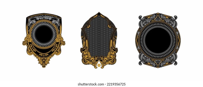 Set of decorative vintage frames and borders on white background, golden photo frames with Thai corners floral lines for pictures, stylish pattern decoration design vector
