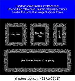 
Set of decorative vintage frames and borders on black background, plain white carved photo frames with carved outline corners for pictures, pattern decoration design vector