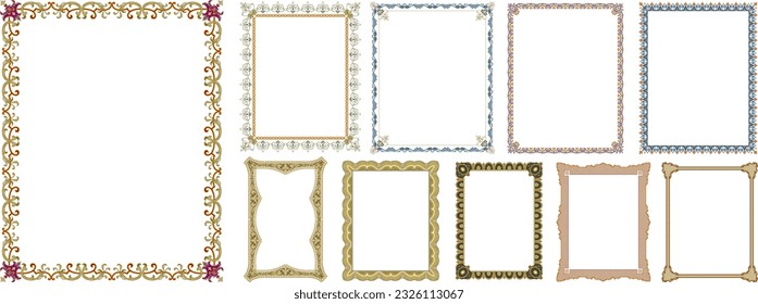 Set of Decorative vintage frames and borders set, Vector photo frame for picture, border design