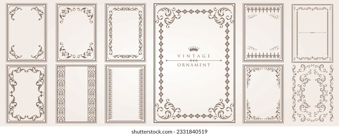 Set of Decorative vintage frames and borders set, floral ornament. Vector design. 