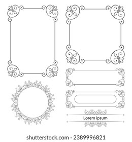 Conjunto de marcos y bordes decorativos vintage. marco floral ornamental. Marco caligráfico y decoración de páginas. Ilustración del vector
