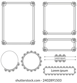 Set of Decorative vintage frames and borders. floral ornamental frame. Calligraphic frame and page decoration. Vector illustration