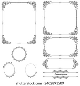 Set of Decorative vintage frames and borders. floral ornamental frame. Calligraphic frame and page decoration. Vector illustration