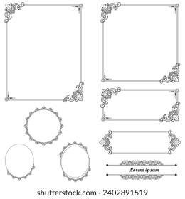 Set of Decorative vintage frames and borders. floral ornamental frame. Calligraphic frame and page decoration. Vector illustration