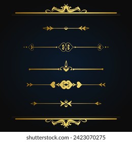 Set of Decorative vintage frames and borders set, Gold photo frame with corner Thailand line floral for picture, Vector design decoration pattern style. calligraphic design.