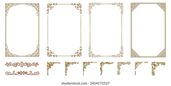 Set of Decorative vintage frames and borders. Vector Corners. floral ornament.