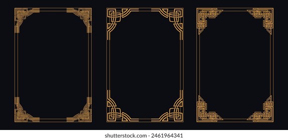 Set von dekorativen Vintage-Rahmen und Rahmen-Set, Große Set-Vorlage von dekorativen Vintage-Rahmen, Rahmen rechteckige Form, Jugendstil-Rahmen-Rahmen-Rahmen, Vektorgrafik-Rahmen-Set. Dekorative goldene Rahmen isol