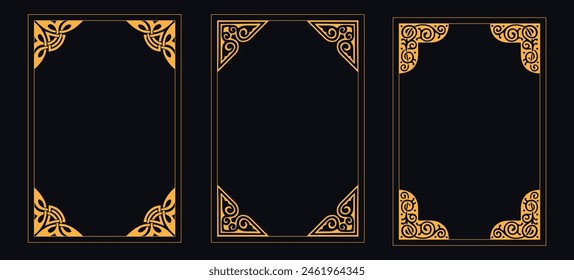 Conjunto de marcos y bordes decorativos vintage conjunto, conjunto grande Plantilla de marcos decorativos vintage, bordes forma rectangular, marcos Art Nouveau Bordes, conjunto de marcos de Vector. Isoles decorativos de marcos dorados