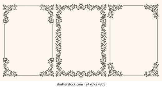 Set of Decorative vintage frames and borders. floral ornament. Vintage frames for certificate, wedding invitation, letterhead, menu.