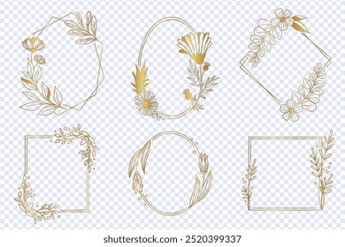 Set of Decorative vintage frames and borders on Black background, Gold photo frame with corner Thailand line floral frame for picture, Vector design decoration pattern style. wedding frames. Thai art