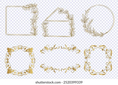 Set of Decorative vintage frames and borders on Black background, Gold photo frame with corner Thailand line floral frame for picture, Vector design decoration pattern style. wedding frames. Thai art