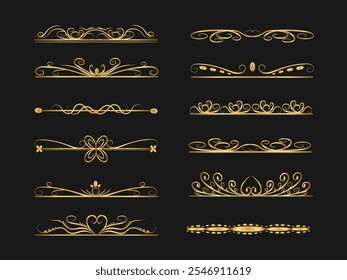 Conjunto de marcos y bordes vintage decorativos. Los marcos de Antiguas y los Elementos de pergamino están decorados con oro. Rizos clásicos, trazos en el Vector.	