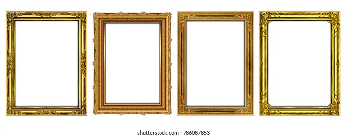 Set of Decorative vintage frames and borders set,Gold photo frame with corner Thailand line floral for picture, Vector design decoration pattern style. border design is pattern Thai art style