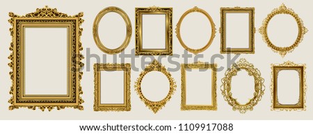 	
Set of Decorative vintage frames and borders set,Oval Gold photo frame with corner Thailand line floral for picture, Vector design decoration pattern style. border design is pattern Thai art style