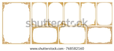 Set of Decorative vintage frames and borders set,Gold photo frame with corner Thailand line floral for picture, Vector design decoration pattern style. border design is pattern Thai art style