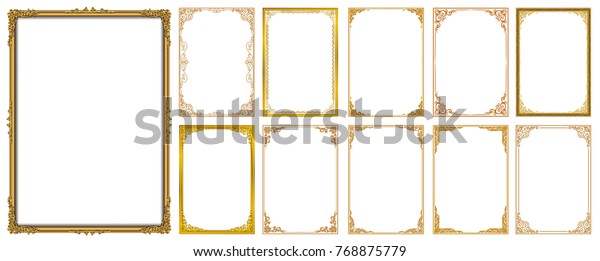 Set of Decorative vintage frames and borders\
set,Gold photo frame with corner Thailand line floral for picture,\
Vector design decoration pattern style. border design is pattern\
Thai art style
