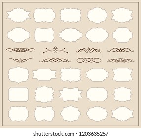 Set of decorative vintage frames and calligraphic design elements. VEctor illustration.