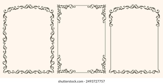 Set of decorative vintage frames. Vintage frames for certificate, wedding invitation, letterhead, menu.