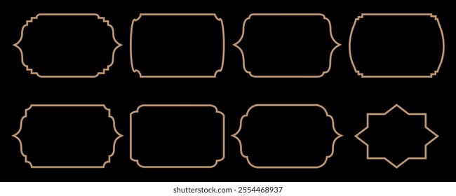 Set of decorative vintage frames and golden  borders set. Vintage frames set isolated on black background.
